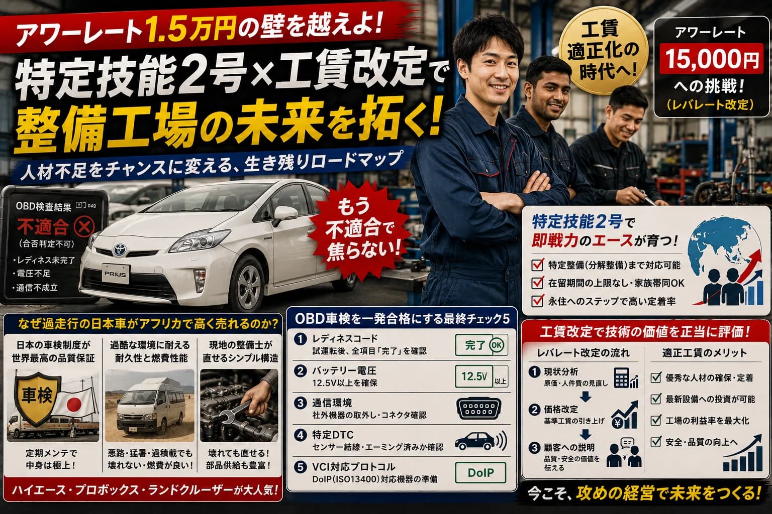 アワーレート1.5万円の壁を越えよ！「特定技能2号」外国人技術者と工賃改定が導く、整備工場の生き残りロードマップ