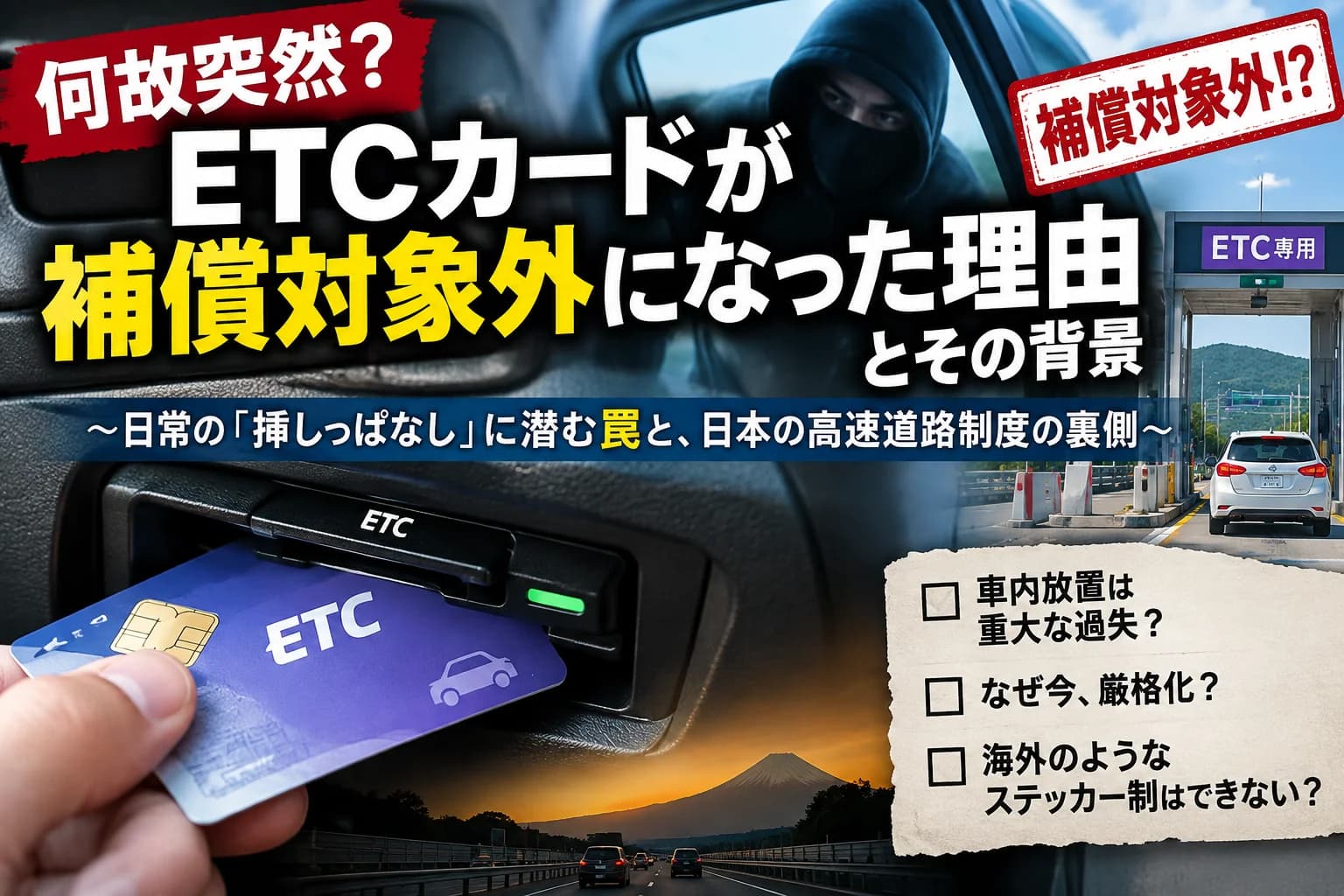 何故突然？ETCカードが補償対象外になった理由とその背景 〜日常の「挿しっぱなし」に潜む罠と、日本の高速道路制度の裏側〜
