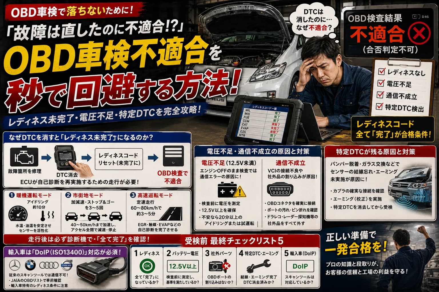 「OBD車検不適合」を秒で回避！レディネスを最速完了させる走行手順と電圧対策