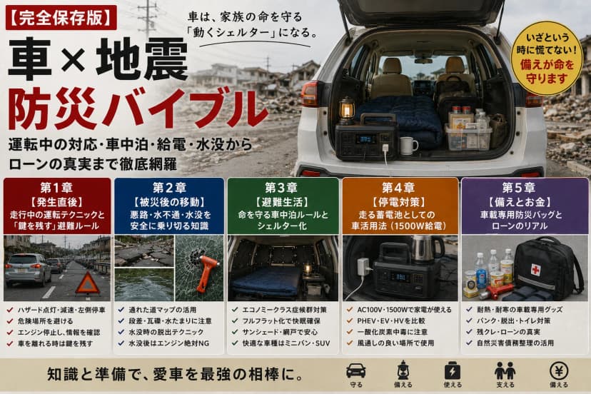 【完全保存版】「車×地震」防災バイブル―運転中の対応・車中泊・給電・水没からローンの真実まで徹底網羅