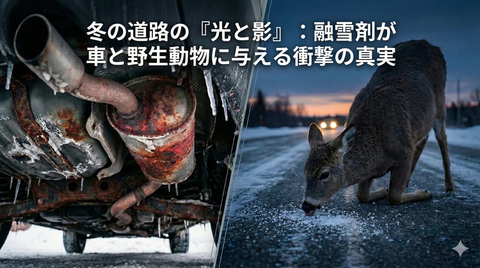 冬の道路の「光と影」：融雪剤が車と野生動物に与える衝撃の真実