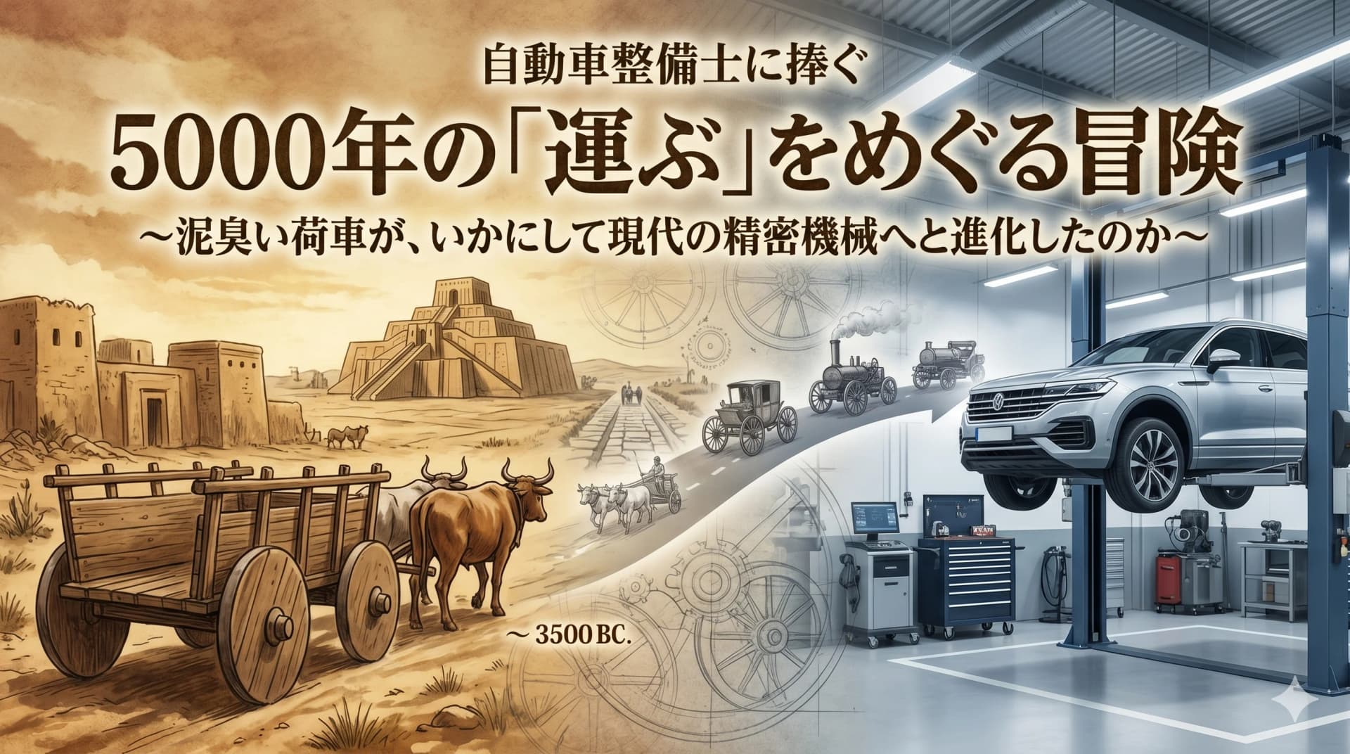自動車整備士に捧ぐ：5000年の「運ぶ」をめぐる冒険  〜泥臭い荷車が、いかにして現代の精密機械へと進化したのか〜