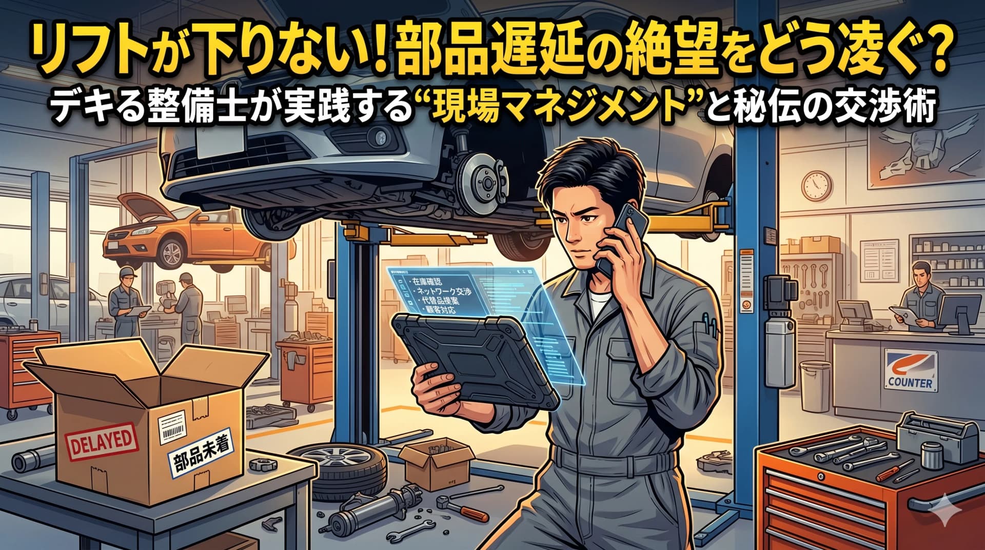 リフトが下りない！部品遅延の絶望をどう凌ぐ？デキる整備士が実践する“現場マネジメント”と秘伝の交渉術
