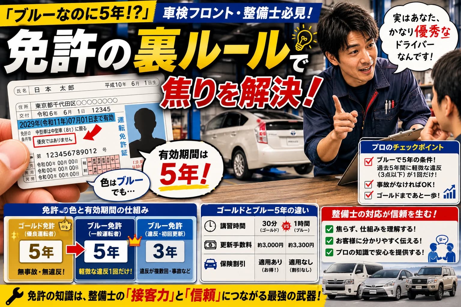 ブルー免許で5年有効の怪？車検フロントの焦りを解決する「免許の裏ルール」