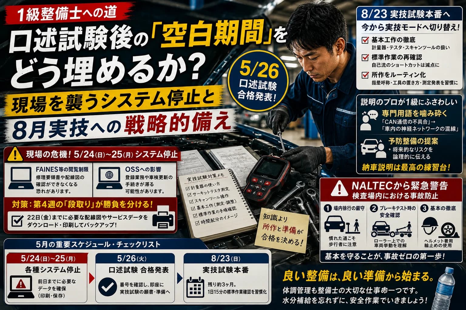 1級整備士への道：口述試験後の「空白期間」をどう埋めるか？現場を襲うシステム停止と8月実技への戦略的備え