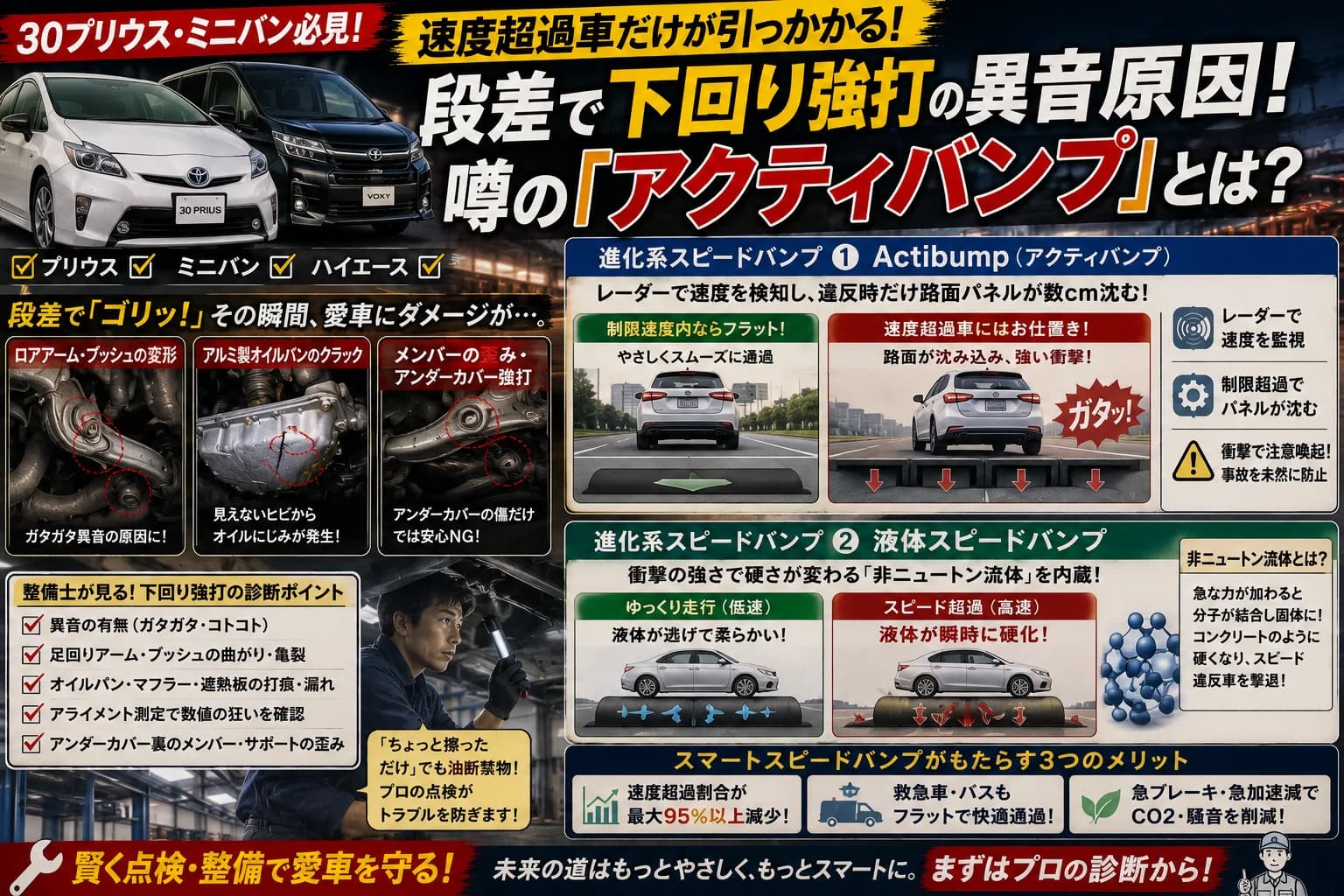 【30プリウス・ミニバン】段差で下回り強打の異音原因！速度超過だけ沈む噂の「アクティバンプ」とは？