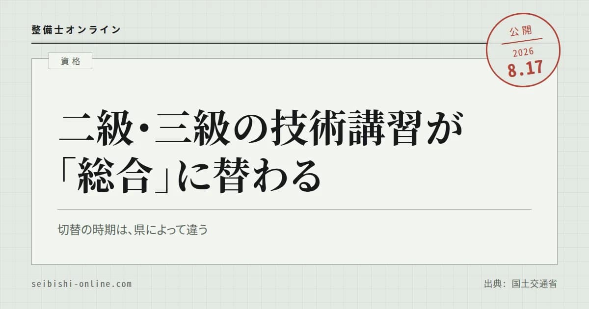 自動車整備士の技術講習が「総合」に替わる―後期の受付日、県ごとの開講時期、修了した講習はどの試験に効くか