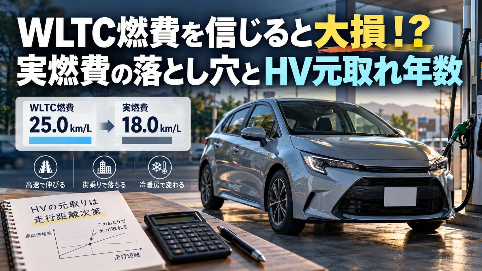 WLTC燃費を信じると大損！？実燃費の落とし穴とHV元取れ年数