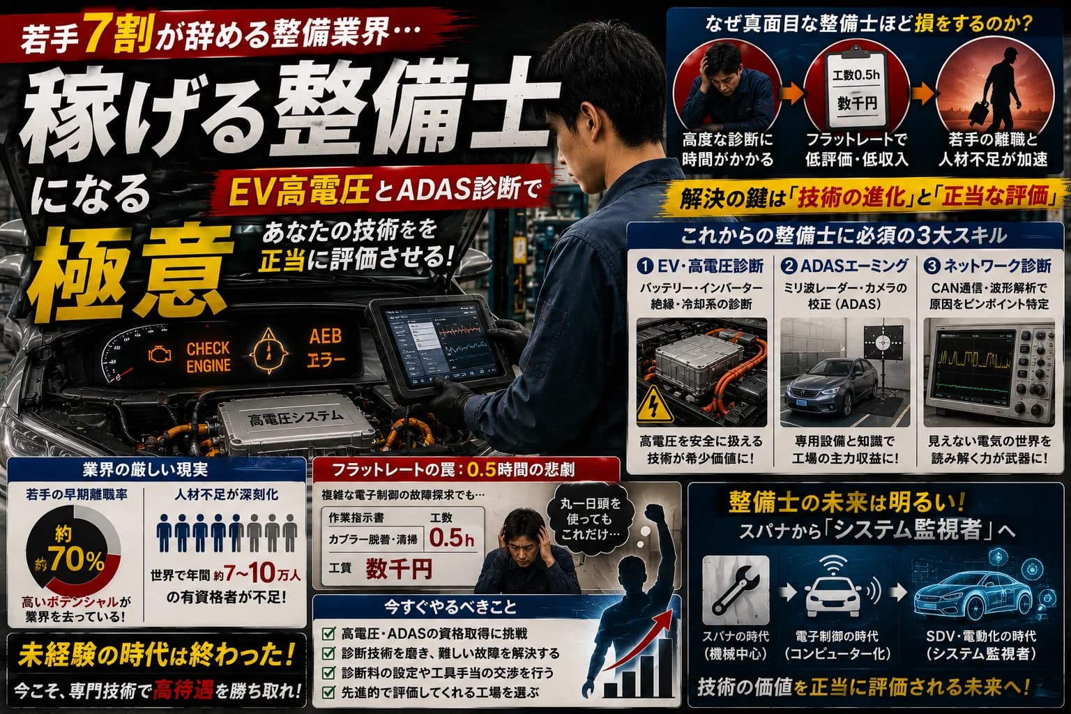 若手7割が辞める整備業界…EV高電圧とADAS診断で「稼げる整備士」になる極意