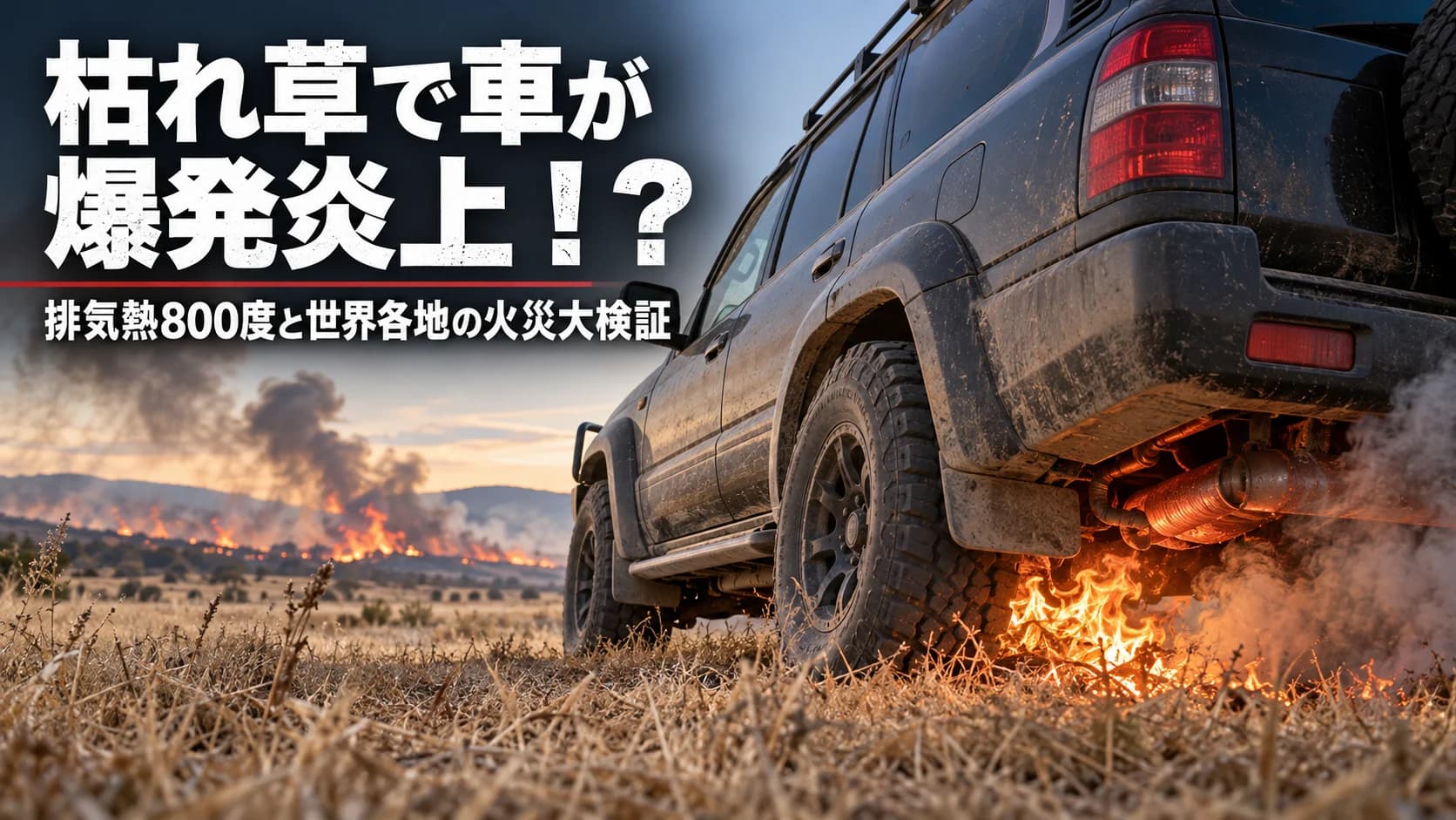 枯れ草で車が爆発炎上！？排気熱800度と世界各地の火災大検証