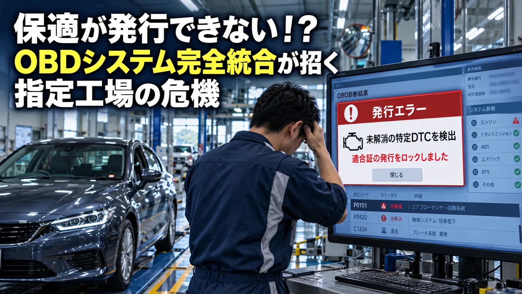 保適が発行できない!?OBDシステム完全統合が招く指定工場の危機