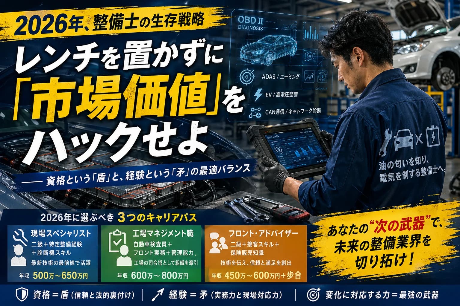 2026年、整備士の生存戦略:レンチを置かずに「市場価値」をハックせよ ――資格という「盾」と、経験という「矛」の最適バランス